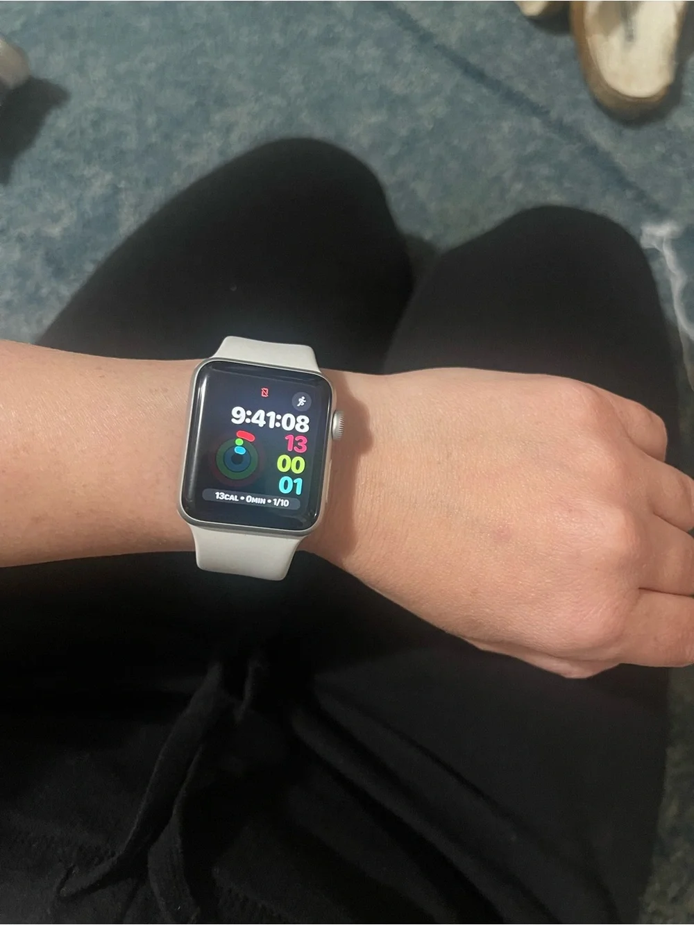 Apple Watch with Silver Case and White Sport Band